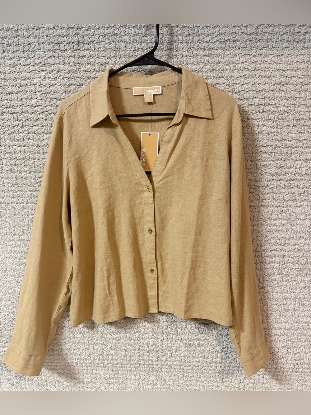 Michael Michael Kors Linen Blend Button Front Blouse Khaki Size M